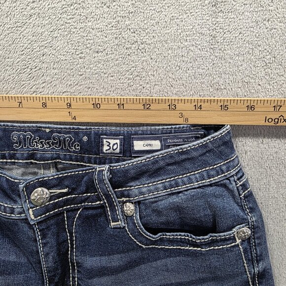 Miss Me Capri Jeans Womens 30 Blue Embroidered Floral Sequin Pockets M3315P - Picture 8 of 11